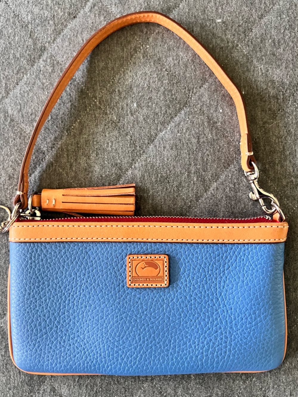 DOONEY & BOURKE Light Blue & British Tan Leather Large Slim Wristlet Like New